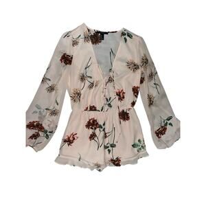 Forever 21 Cream Floral Long-Sleeve Romper